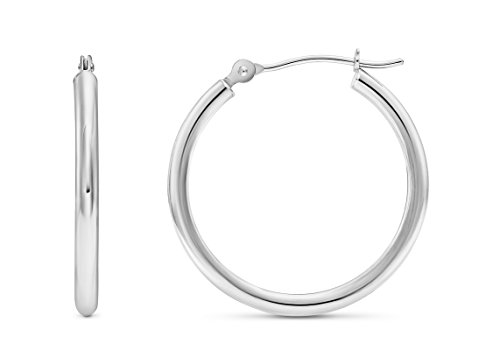 Image of 14k White Gold Classic Round Hoop Earrings