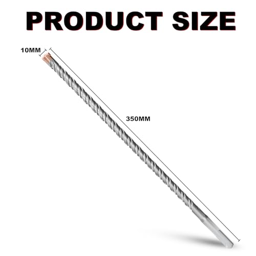 METOTY SDS Plus Hammer Drill Bit 10mm×350mm, with 4 Carbide Cutting Edges, Head with Coating, Masonry Drill, Hammer Drill - Image 2