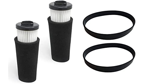 2 Pack F112 Endura Odor Trapping Filters Replacement for Dirt Devil Upright Vacuum Cleaner + 2 Style 4 & 5 Belts, Replace Part AD47936 UD70350B UD70355B UD70174