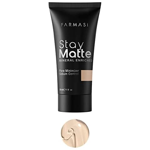 FARMASi Stay Matte Foundation, Matte Finish Foundation for a Naturally Flawless Look, Poreless, Oil Free & Full Coverage Face Makeup, 1 fl. oz / 30 ml (Porcelain) Cover