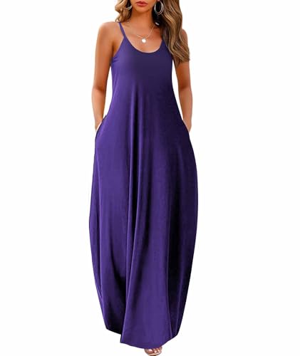 Sleeveless Sundress Flowy Party Maxi Dress Adjustable Spaghetti Straps Dress for Daily Wear Work Coffee Shopping, Fall Outings Maternity Gender Reveal Soft Lightweight Purple 3X-Large