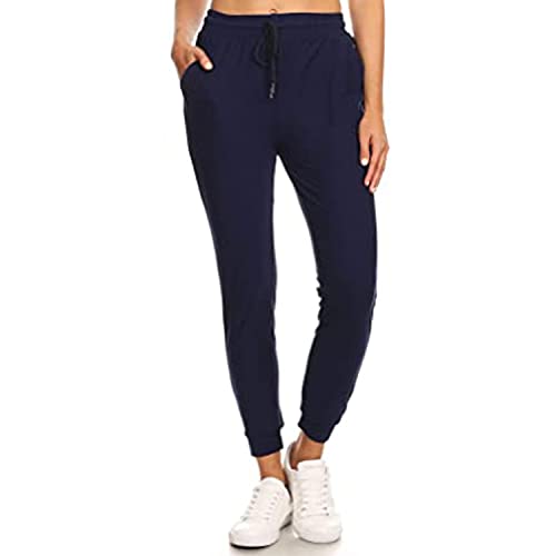 Shinyforetooth Pantalon de jogging d'été pour femme - Coupe ajustée - En coton - Avec poches, Marine, XXL