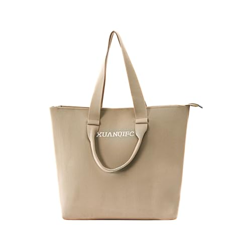 Travel BeachTote Bag Swim Pool Big Weekender Bags for Women with Long and Short Handles Zipper Knit Bag Apricot