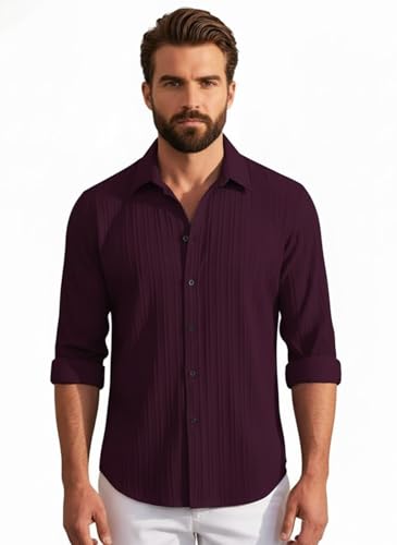 Image of Amazon Brand - INKAST Men's Casual Button Down Shirts Long Sleeve Linen Shirt Fashion Textured Beach Summer Shirt