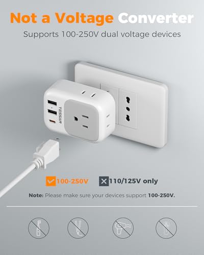 Image of TESSAN Italy Travel Plug Adapter PD 20W, Type L Adapter for Travel with 4 Outlets 3 USB Ports (1 USB-C), Power Adaptor for US to Italy Chile Rome Uruguay Milan Libya