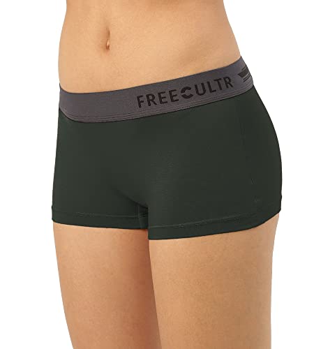 Image of FREECULTR Antibacterial Micro Modal Boy Shorts for Women | Long Panty | Boxer for Girls- Pack of 3 (Seaweed Green, Martini Blue, Bourbon Yellow)