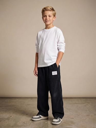 Image of Lymio Junior's Pants for Boys | Relaxed Fit Casual Baggy Corduroy Trousers | Boys Wide Leg Streetwear (SSK-08-10)