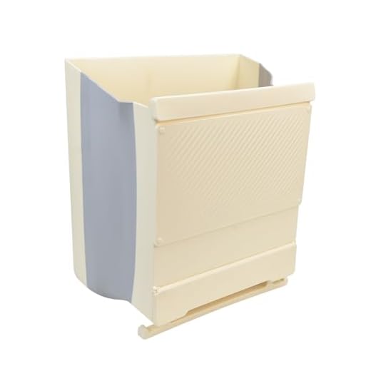 INFOMAG Bote de Basura de Cocina 10L Cubos De Basura Colgantes para Puerta Cubo de Basura Pequeño 10 Litros Cocina Bote de Basura Plegable Montado en La Pared para Cocina Camping Autocaravana, Blanco