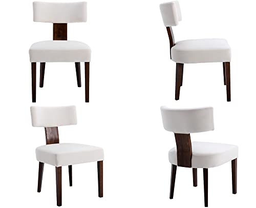 Vescasa Upholstered Farmhouse Dining Chairs With Wood Legs, Mid-Century Modern Velvet Padded Dining Chairs With Curved Open Back For Dining Room, Kitchen, Set Of 2, Cream #TOP4