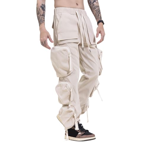 XYGJZ Cargo Pants for Men Grunge Elastic Waist Straight Leg Cargo Pants with Multi Pockets