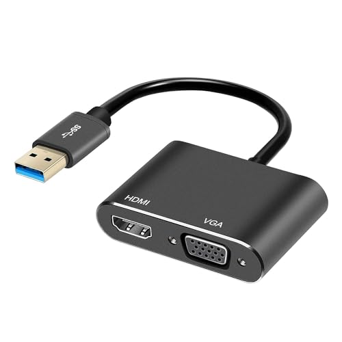 Image of USB HUB USB3.0 to VGA HDMI Adapter Converter, USB to HDMI VGA Adapter Support HDMI VGA Sync Output 1080p Compatible with Windows 7 /8 /8.1 /10 Video Adapter Converter (USB to HDMI /VGA Adapter HUB)