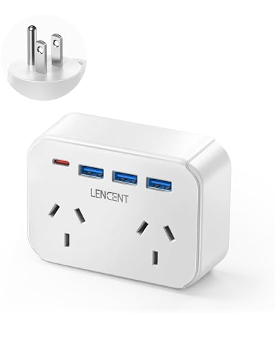 LENCENT US Travel Adapter, AU to US Plug Adapter with 1 USB C 3 USB A, Type B Power Plug for AU/NZ to America, Thailand, Canada, Mexico, Philippines, Cruise Ship Approved