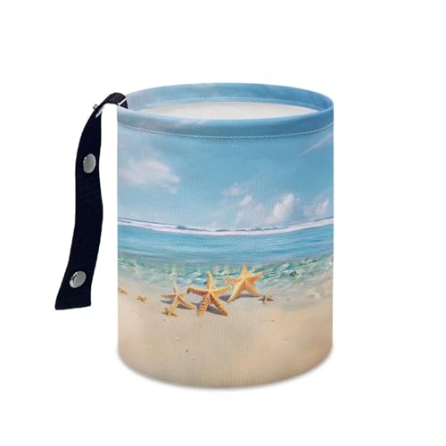 Image of Beach Sea Starfish Portable Car Garbage Bin Collapsible Hanging Portable Dustbin Bin Waste Basket Car Accessories Interior for Car SUV Trucks Universal
