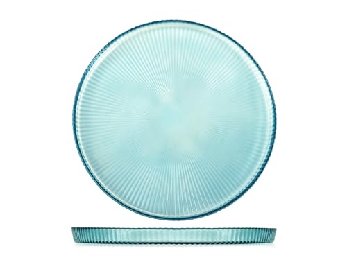 H&H Set 6 Piatti Piani Seashell Wall Ø 28 cm in Vetro Colorato – Blu, Turchese e Bianco – Lavabili in Lavastoviglie max 40° – Stile Marino Elegante