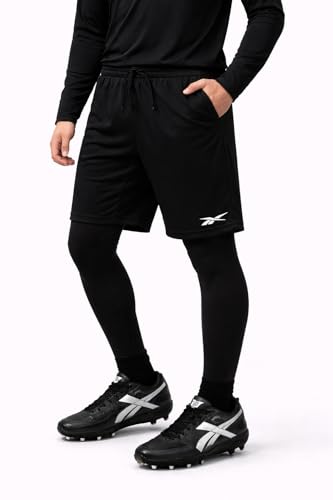 Consejos para Comprar Ropa interior deportiva para Niño - solo los mejores. 42 Reebok - Pantalones cortos de baloncesto para niños con leggings - Pantalones cortos deportivos 2 en 1 con pantalones de compresión interiores, cordón y bolsillos, Negro, 14-16