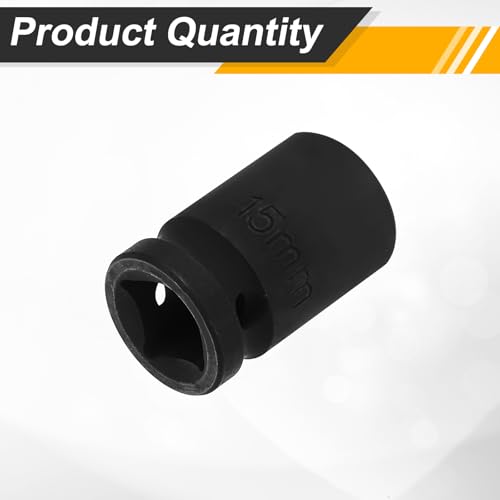 Image of HARFINGTON 1 /2 inch Drive x 15mm Shallow Impact Socket 12-Point Metric CR-V Steel Spindle Nut Impact Flip Sleeve for Home Auto Nuts Bolts Repair