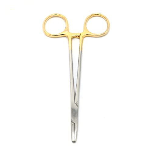 Image of Mayo Hegar Needle Holder 7 inch Needle Driver with Tungsten Carbide Inserts Stainless Steel Locking Ratchet Gold Rings Handle Instruments