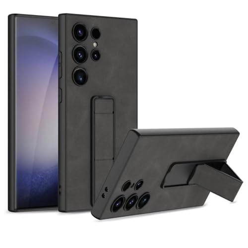 Image of TechTrendz Luxyry Slim Frosted Leather Folding Bracket Kickstand Case Compatible with Samsung Galaxy S25 Ultra, Skin-Feel Camera Protective Cover for Samsung Galaxy S25 Ultra 5G (Grey)
