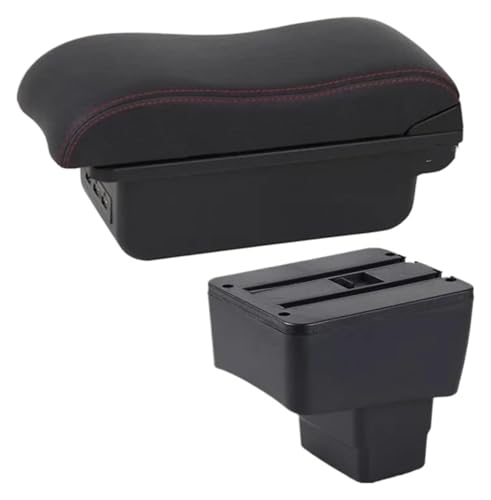 コンソールボックス 用 マツダ 2 用 CX-3 用 スカイアクティブ 車用アームレストボックス 収納 曲面レザー(B1 Black red 3USB)