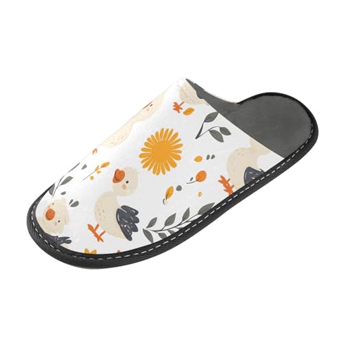 Cute Geese with Flower Fuzzy Slippers Soft Home Bedroom Slippers for Women Men House Shoes