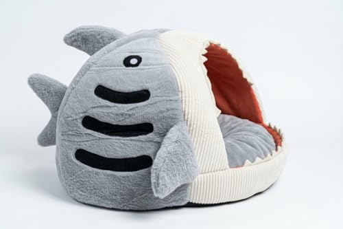Niche pour Chat Design Requin - Panier Chat Fermé et Douillet - Lit Apaisant Déhoussable et Lavable - Grotte pour Chaton et Petit Chien