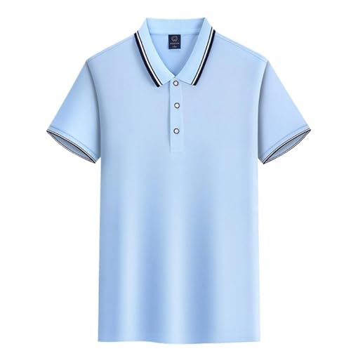Maiyifu-GJ Men's Slim Fit Short Sleeve Polo Shirts Basic Classic Fit Casual Golf Tee Summer Business Cotton Pullover Shirt (Light Blue,Medium)