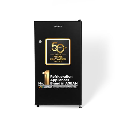 Image of SHARP 100L 1 Star Direct Cool Single Door Mini Bar Refrigerator with Chiller Freezer Box |Japan 7 Shield Protection|Vegetable Box|Toughend Glass shelvesI (Brush Black, SJ-MRD110N1-PBB, 2026 Model)