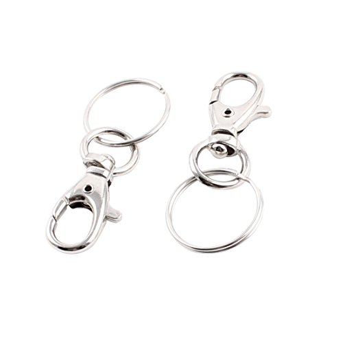 uxcell Metal Swivel Lobster Buckle Spring Clasps Clip Keychain Keyring Rings 25mm Dia Ring 2pcs Silver Tone