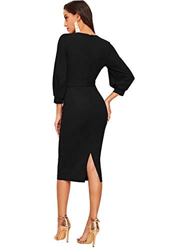 Verdusa Women's Wrap V Neck Long Sleeve Belted Formal Bodycon Dress - Image 3