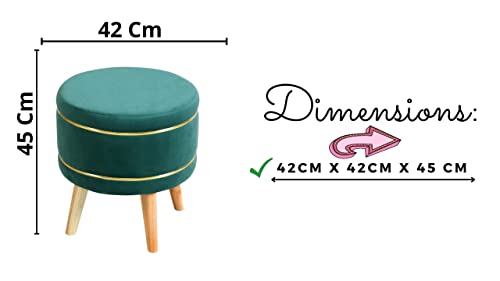 Image of Ottoman Stool for Living Room Foot Rest | Velvet Small Ottoman Foot Stool | Solid Wood Legs | Footstool Puffy for Home, Bedroom & Makeup Table | 16x16x18 Inch, Set of 2 (Green)