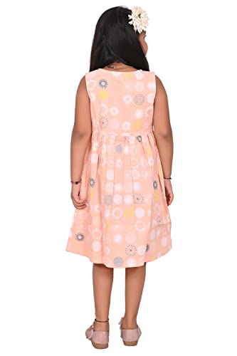 Image of minicult Kids Printed Cotton Frock Dress for Baby Girls|Comfortable Summer Wear Western Dress| Knee Length, Bachho ki Frock for Birthday, Evening Orange
