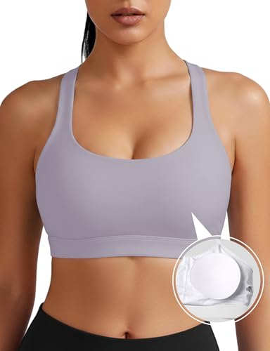 Image of Buauty Sports Bra for Women, Criss Cross Back Medium Support Workout Bras with Removable Cups for Yoga Running Gym