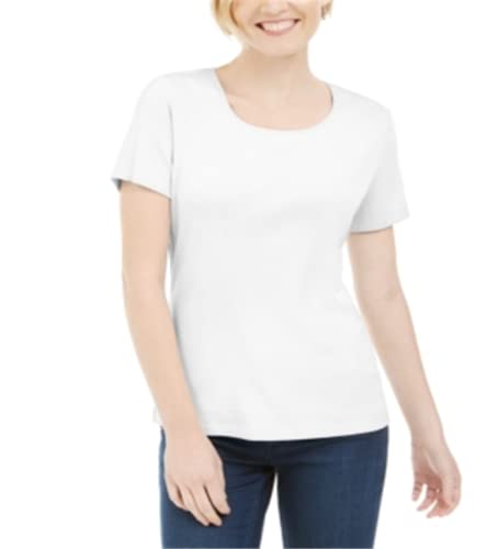 Karen Scott Women Short Sleeve Scoop Neck Top (X-Large, Bright White)
