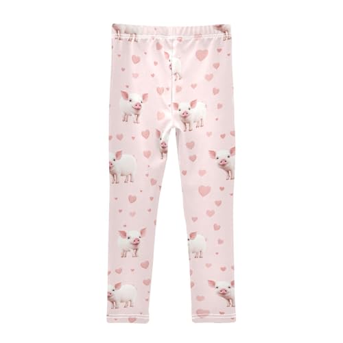 White Pigs Girls' Leggings Toddler Doodles Pink Hearts Kids Yoga Pants Dance Active Tights 4T2
