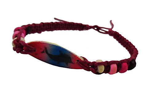 Surfboard Hemp Bracelet - Natural Wood Mini Surfboard Bracelet with Dolphin Design- Hawaiian