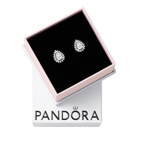 PANDORA Timeless Sparkling Pear Halo Stud Earrings - Gift for Her - Sterling Silver Stud Earrings with Clear Cubic Zirconia - Jewelry for Women - With Gift Box