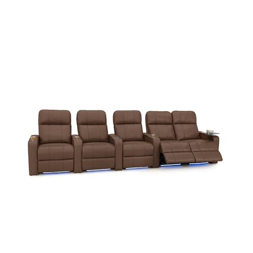Image of Seatcraft Monterey Home Theater Seating Tobacco Row of 5 Right Loveseat | Italian Leather, Wall Hugger, Zero Gravity, Powered Headrest, Power Recline, Zero Gap, USB charging