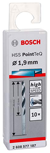 Bosch Professional 10 Stück HSS Spiralbohrer PointTeQ (für Metall, 1,9 x 22 x 46 mm, Zubehör Bohrschrauber) – Ansicht 3