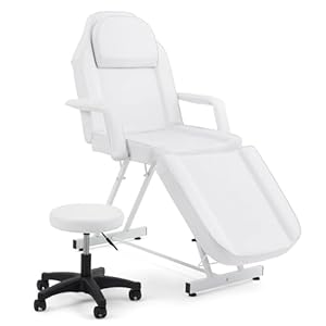 Artist hand Facial Bed Massage Table Adjustable Tattoo Chair W/Free Barber Bed Spa Chair Salon Massage Equipment Tattoo Bed Salon Chair with Tattoo Stool(White)