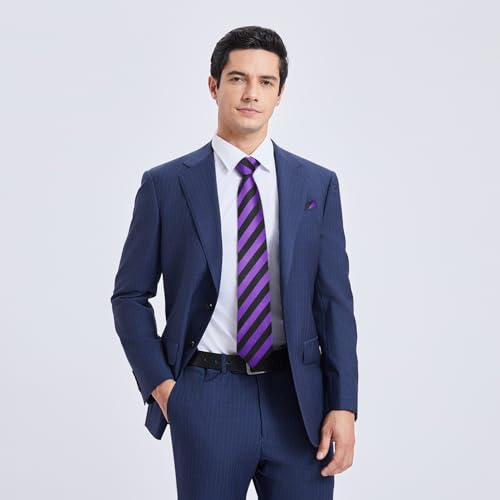 Image of HISDERN Mens Tie Striped Ties and Handkerchief Set Business Formal Woven Pocket Square Wedding College Stripe Necktie