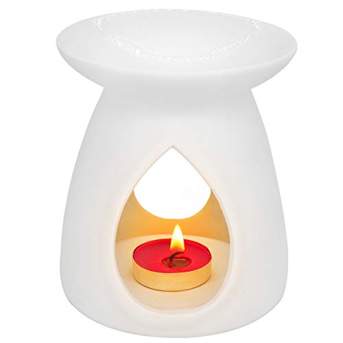 Ivenf Tear Drop Vase Shape Ceramic Tea Light Holder, Aromatherapy Essential Oil Burner, Wax Melt Warmer
