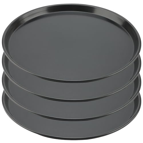 ZEONHEI 4 Pack 12 Inch Non Stick Pizza Trays, Pizza Dough Trays for Oven, Black Round Pizza Baking Pan for Baking