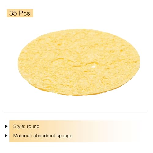 Image of MECCANIXITY 35PCS Soldering Sponge 50mm Round Deep Yellow Cleaning Pad Welding Tip Iron Replacement for Cleaning Soldering Iron 1mm Natural Thickness 6mm Water Absorption Thickness