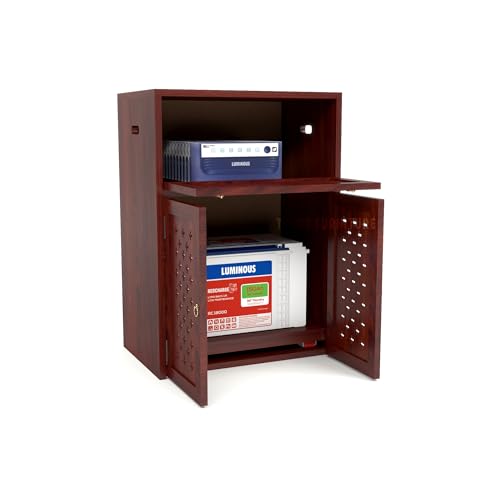 Image of Solid Sheesham Wood Inverter Cabinet | Rosewood Inverter Stand with Ventilated Doors & Foldable Front Panel | Multipurpose Storage Cabinet for Home & Office (Mahogany Finish)