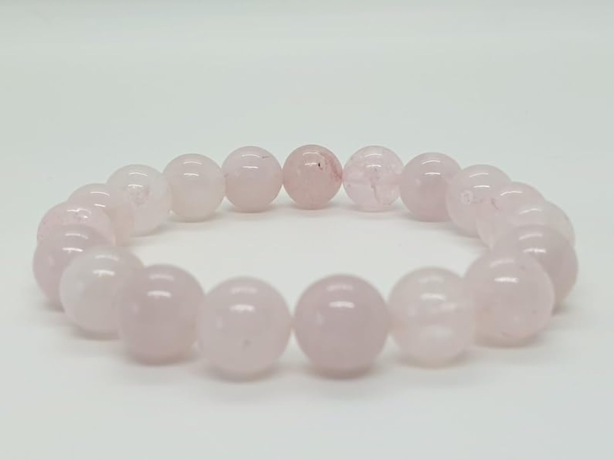 Unisex Natural Rose Quartz 10mm Smooth Cut Bead Stretchable Bracelet