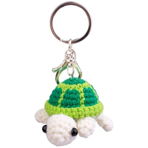 MuMyer Divertida muñeca de punto de tortuga positiva, hecha a mano, soporte emocional, regalo de animales de tortuga de ganchillo con llavero desmontable (verde)