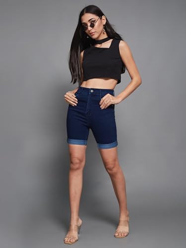 Image of Miss Chase Women's Relaxed Mid Rise Regular Non Stretchable Denim Shorts