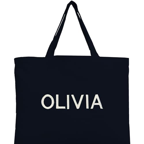 Personalized Tote Bags Customized with Embroidery Reusable Heavy Duty 100% Cotton Canvas by Threadart | for Crafts, Shopping, Groceries, Books, Beach Bag, and More | Eco Friendly | 12x16 - Black