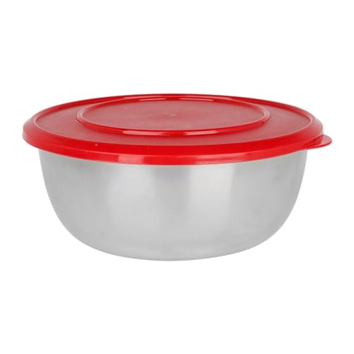 EQUINOX 530626 Bol de cuisine en Acier Inoxydable 1,5L Ø 19 cm H 7 cm - Bol mélangeur avec couvercle hermétique en plastique rouge