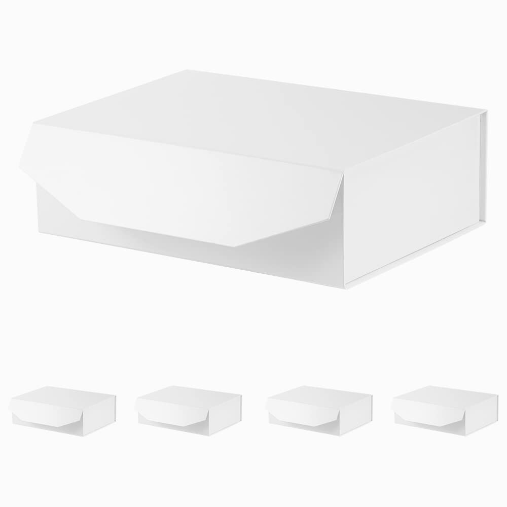 Lot de 5 grandes boîtes cadeaux blanches avec couvercle 33 x 22,9 x 10,2 cm – Boîtes cadeaux réutilisables pour demoiselle d'honneur avec fermeture magnétique (blanc brillant)